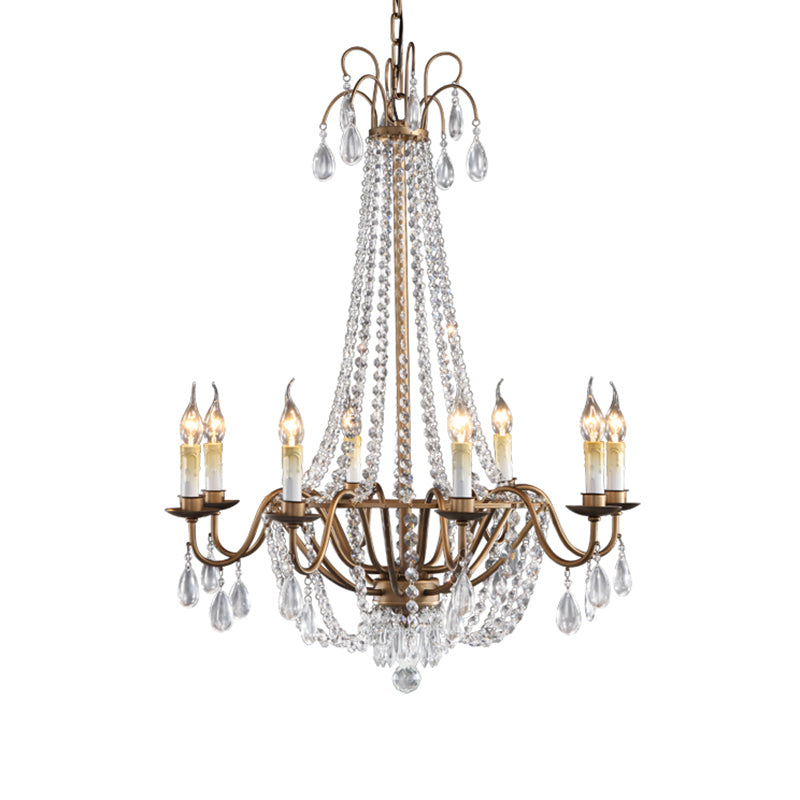 Bronze Finish Candle Chandelier: Elegant Metal Ceiling Light With Crystal Drape For Living Rooms