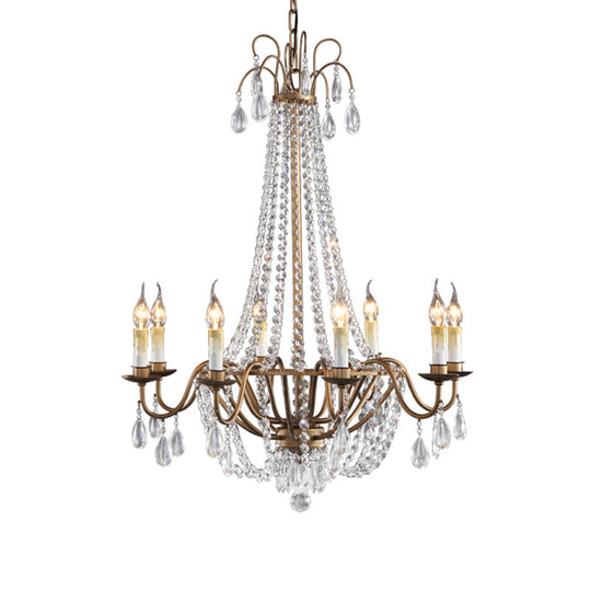 Bronze Finish Candle Chandelier: Elegant Metal Ceiling Light With Crystal Drape For Living Rooms