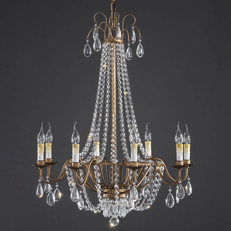 Bronze Finish Candle Chandelier: Elegant Metal Ceiling Light With Crystal Drape For Living Rooms