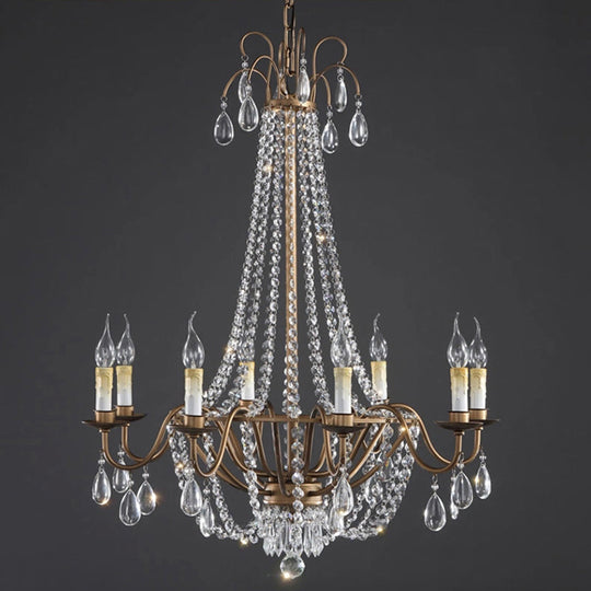 Bronze Finish Candle Chandelier: Elegant Metal Ceiling Light With Crystal Drape For Living Rooms