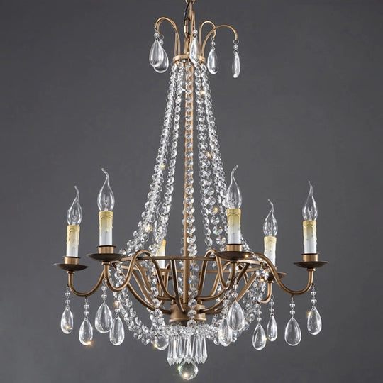 Bronze Finish Candle Chandelier: Elegant Metal Ceiling Light With Crystal Drape For Living Rooms