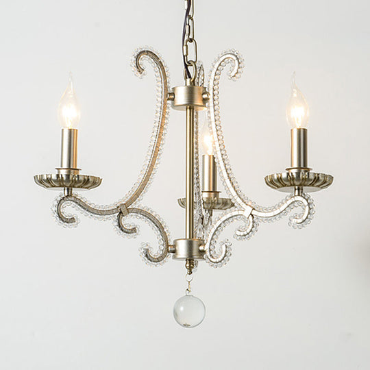 French Country Crystal Bead Chandelier With Chrome Finish - Elegant Drop Lamp For Dining Room