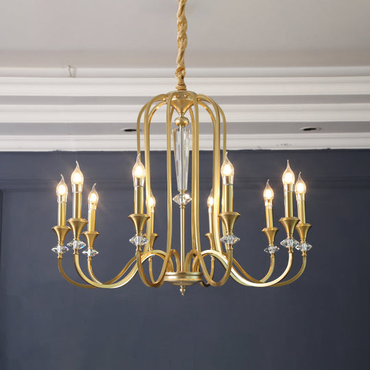 Colonial Candle Chandelier Ceiling Lamp Metallic Suspension For Living Room 10 / Brass Shadeless