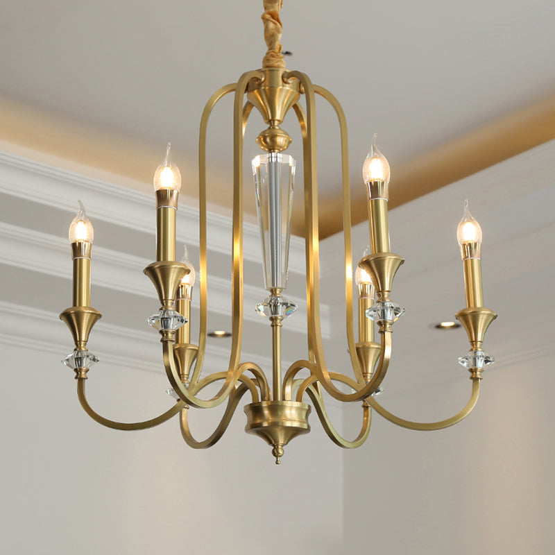 Colonial Candle Chandelier Ceiling Lamp Metallic Suspension For Living Room