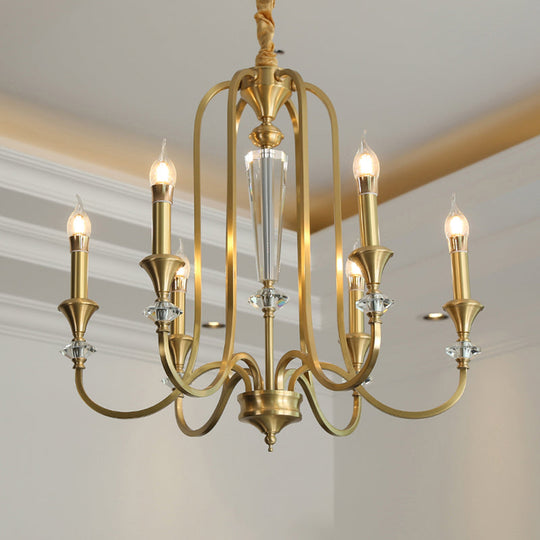 Colonial Candle Chandelier Ceiling Lamp Metallic Suspension For Living Room 6 / Brass Shadeless