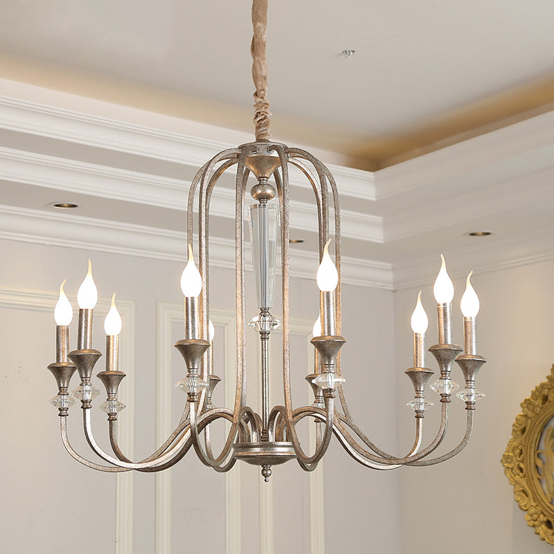 Colonial Candle Chandelier Ceiling Lamp Metallic Suspension For Living Room 10 / Chrome Shadeless