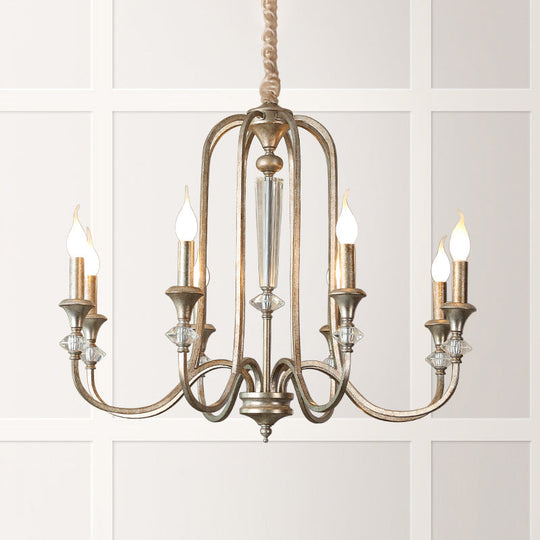 Colonial Candle Chandelier Ceiling Lamp Metallic Suspension For Living Room 8 / Chrome Shadeless