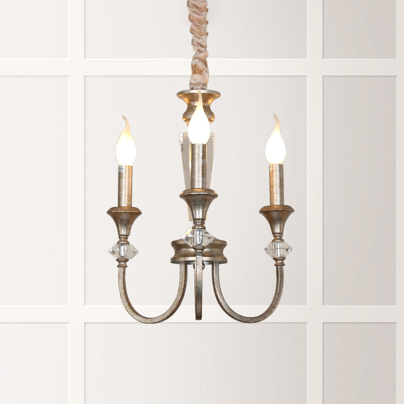 Colonial Candle Chandelier Ceiling Lamp Metallic Suspension For Living Room