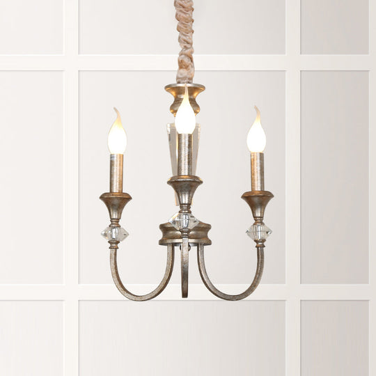 Colonial Candle Chandelier Ceiling Lamp Metallic Suspension For Living Room 3 / Chrome Shadeless