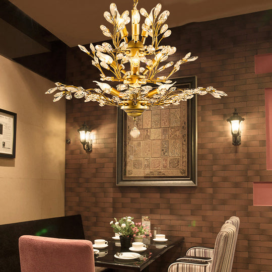 Rustic Tiered Branch Crystal Chandelier Ceiling Light For Restaurants