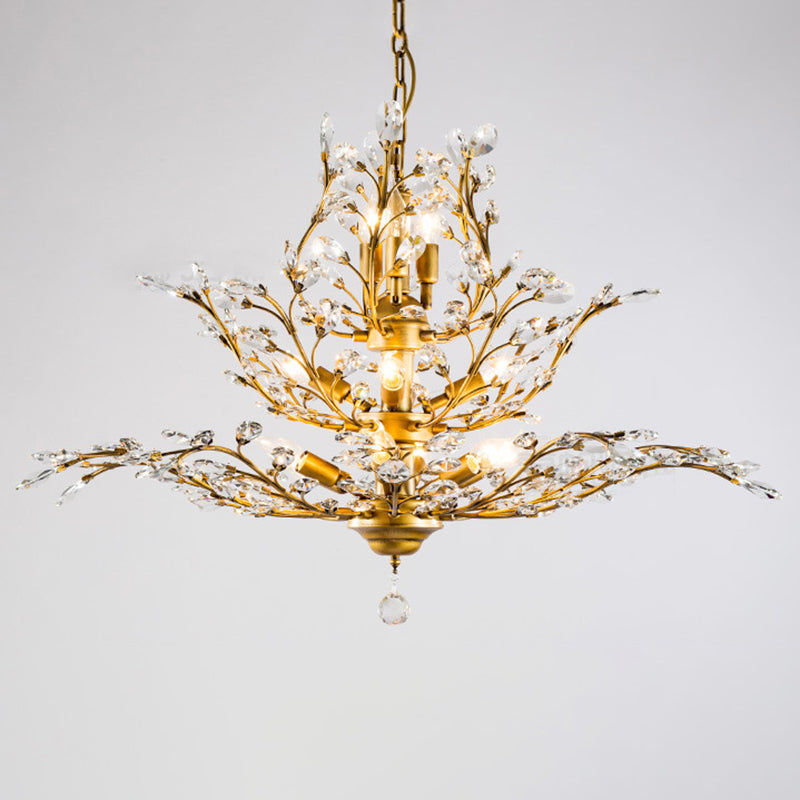 Rustic Tiered Branch Crystal Chandelier Ceiling Light For Restaurants