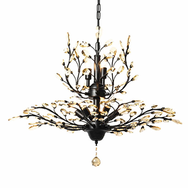 Farmhouse Beveled-Cut Crystal Chandelier - Twig Shape Ceiling Hang Lamp For Living Room