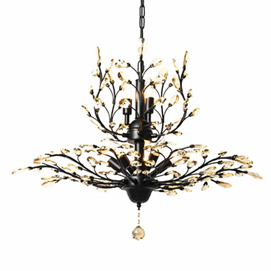 Farmhouse Beveled-Cut Crystal Chandelier - Twig Shape Ceiling Hang Lamp For Living Room