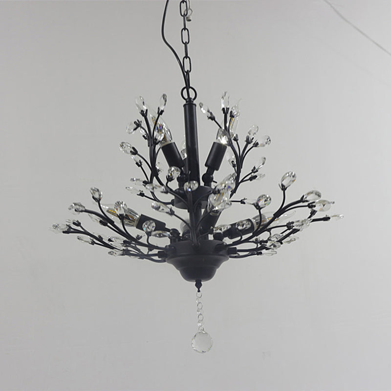 Farmhouse Beveled-Cut Crystal Chandelier - Twig Shape Ceiling Hang Lamp For Living Room