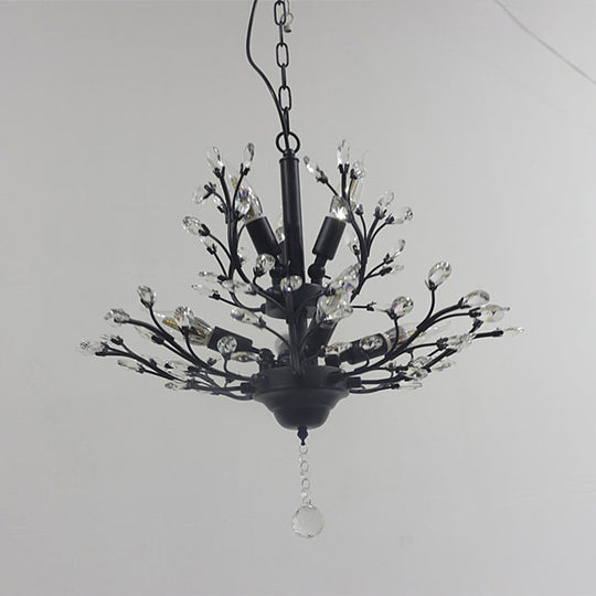 Farmhouse Beveled-Cut Crystal Chandelier - Twig Shape Ceiling Hang Lamp For Living Room