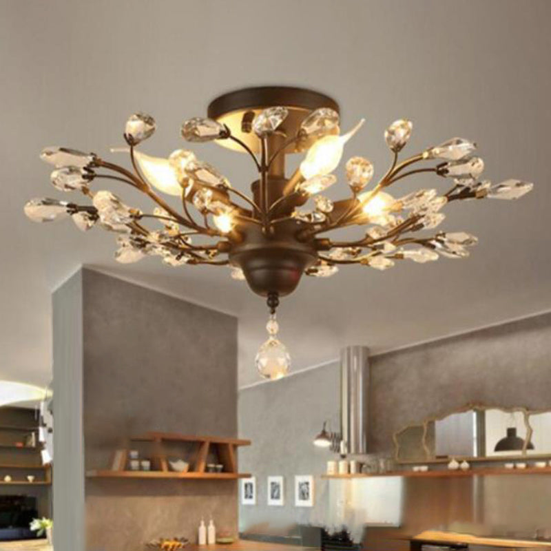 Farmhouse Beveled-Cut Crystal Chandelier - Twig Shape Ceiling Hang Lamp For Living Room