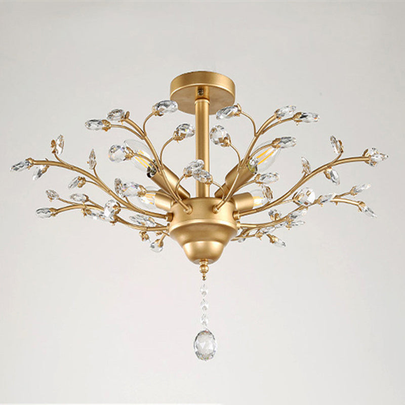 Farmhouse Beveled-Cut Crystal Chandelier - Twig Shape Ceiling Hang Lamp For Living Room