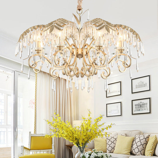 Gold Colonial Style Crystal Palm Leaf Chandelier Elegant Dining Room Suspension Lamp 8 /