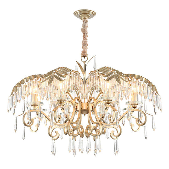 Gold Colonial Style Crystal Palm Leaf Chandelier Elegant Dining Room Suspension Lamp