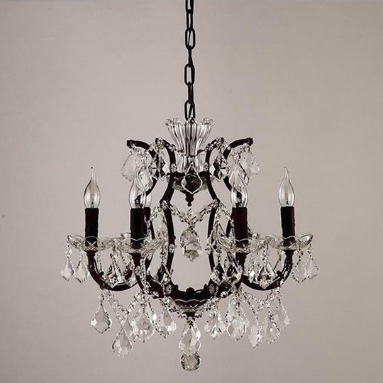 Vintage Crystal Draped Candle Chandelier Pendant Light In Rust