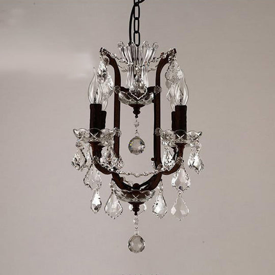 Vintage Crystal Draped Candle Chandelier Pendant Light In Rust