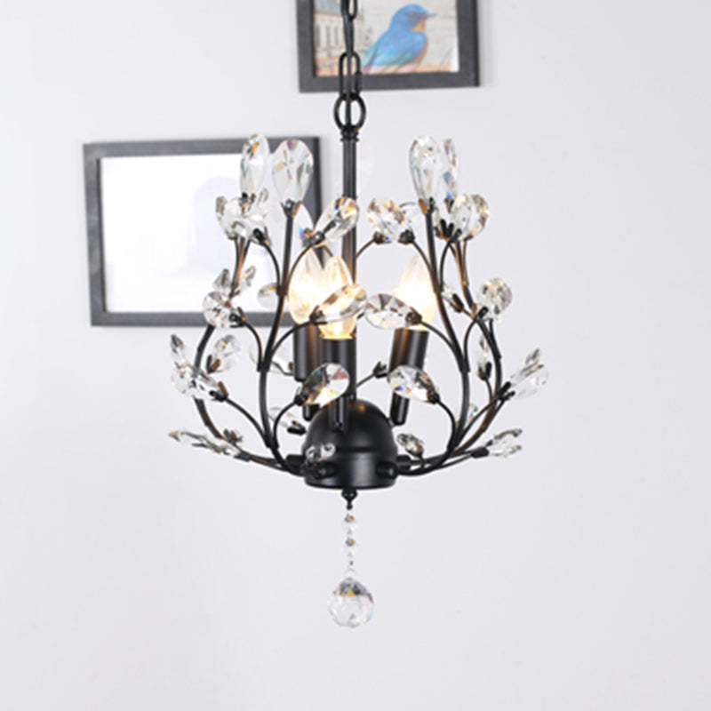 Rustic Crystal Chandelier - Branch Design 3-Bulb Hanging Lamp For Foyer