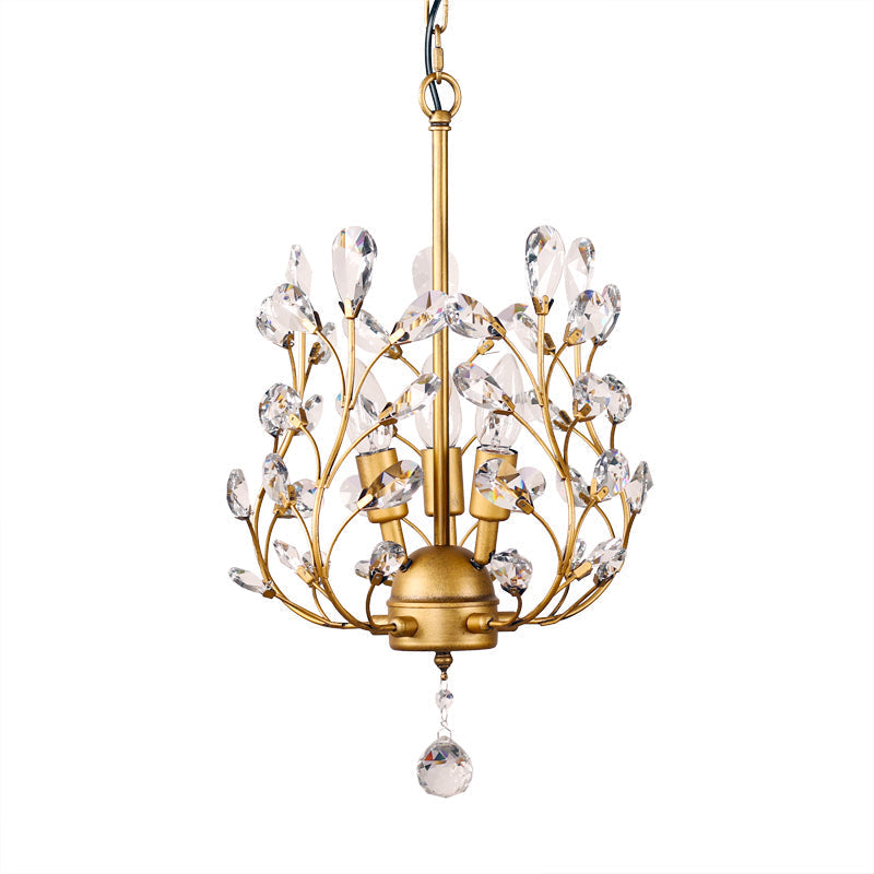 Rustic Crystal Chandelier - Branch Design 3-Bulb Hanging Lamp For Foyer