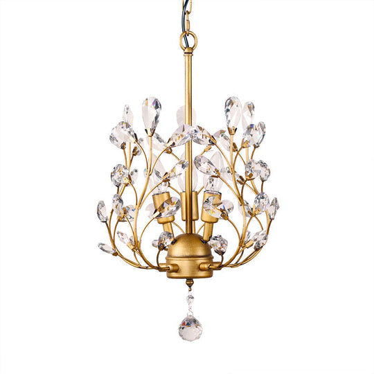 Rustic Crystal Chandelier - Branch Design 3-Bulb Hanging Lamp For Foyer