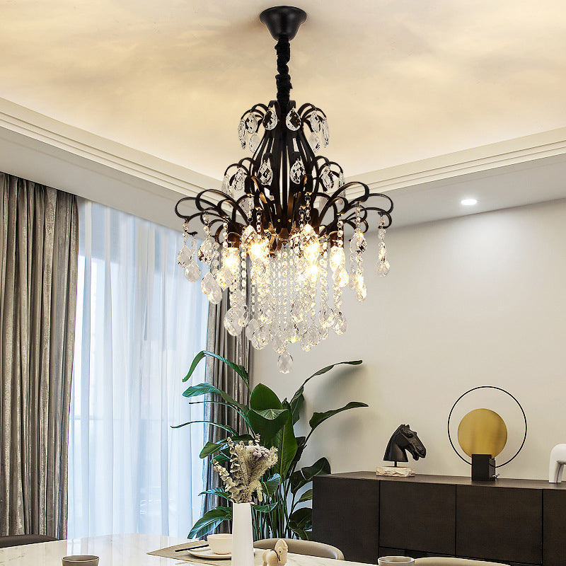 Country Crystal Pendant Chandelier For Dining Room Lighting 6 / Black