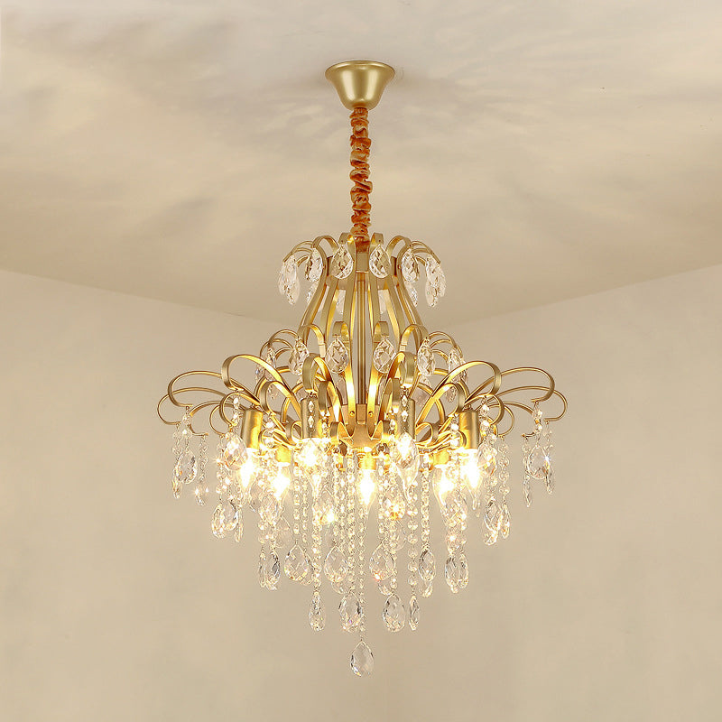 Country Crystal Pendant Chandelier For Dining Room Lighting 7 / Gold