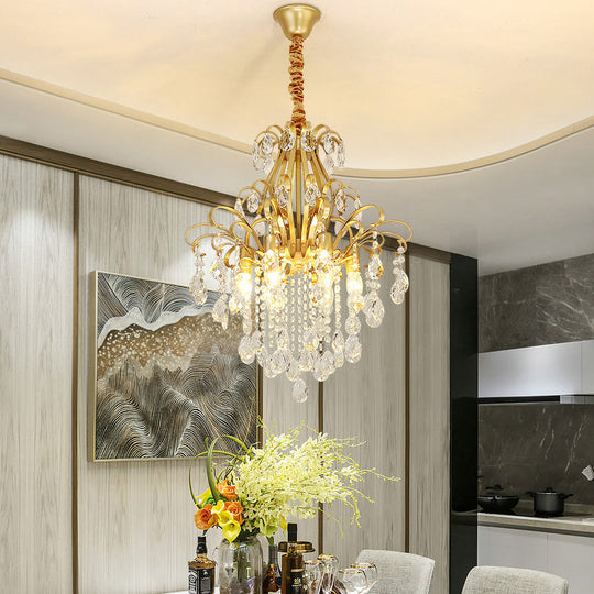 Country Crystal Pendant Chandelier For Dining Room Lighting 6 / Gold