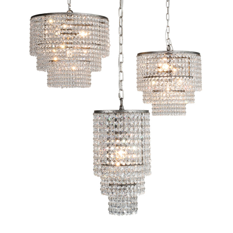 Rustic Crystal Strand Chrome Chandelier Pendant - Elegant Living Room Hanging Light