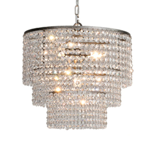 Rustic Crystal Strand Chrome Chandelier Pendant - Elegant Living Room Hanging Light