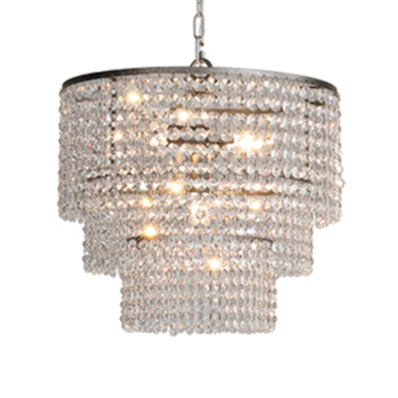 Rustic Crystal Strand Chrome Chandelier Pendant - Elegant Living Room Hanging Light / 16