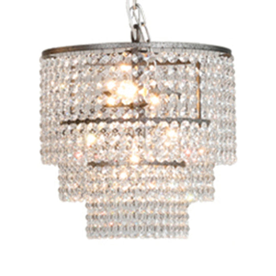 Rustic Crystal Strand Chrome Chandelier Pendant - Elegant Living Room Hanging Light