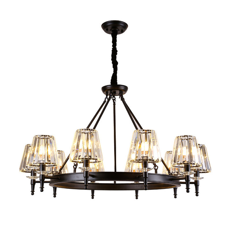 Classic Crystal Conical Chandelier: Black Suspended Lighting Fixture For Bedroom