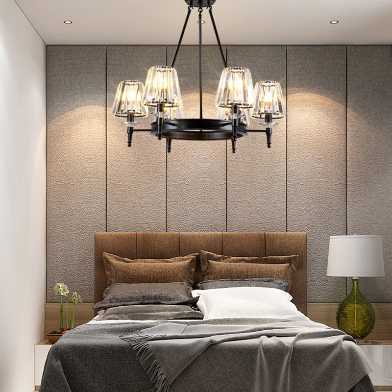 Classic Crystal Conical Chandelier: Black Suspended Lighting Fixture For Bedroom