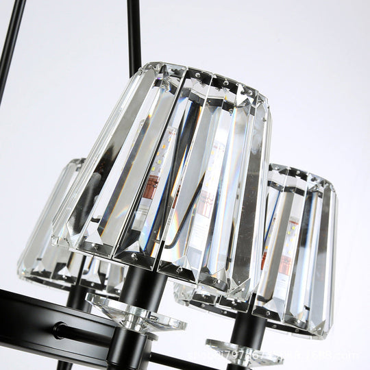 Classic Crystal Conical Chandelier: Black Suspended Lighting Fixture For Bedroom