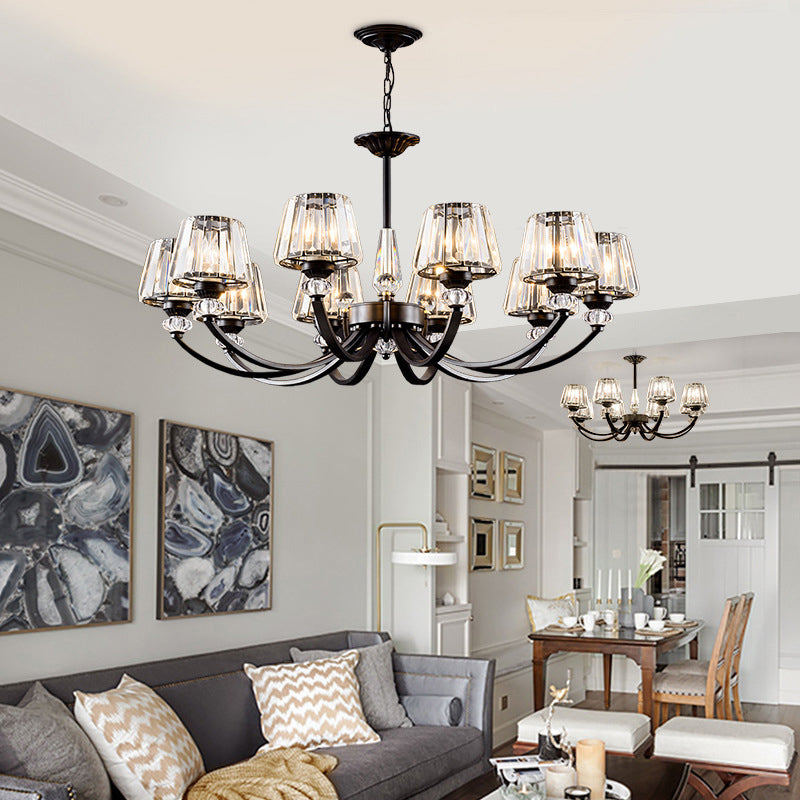 Classic Black Ceiling Pendant Lamp With Crystal Cone Shade For Bedroom Chandelier