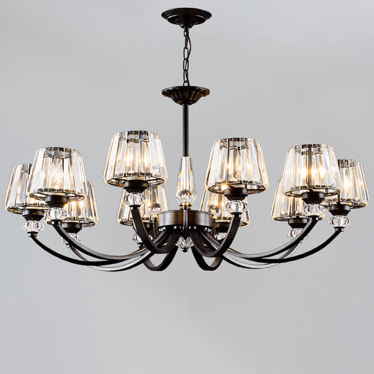 Classic Black Ceiling Pendant Lamp With Crystal Cone Shade For Bedroom Chandelier