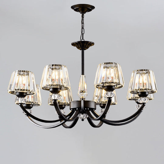 Classic Black Ceiling Pendant Lamp With Crystal Cone Shade For Bedroom Chandelier