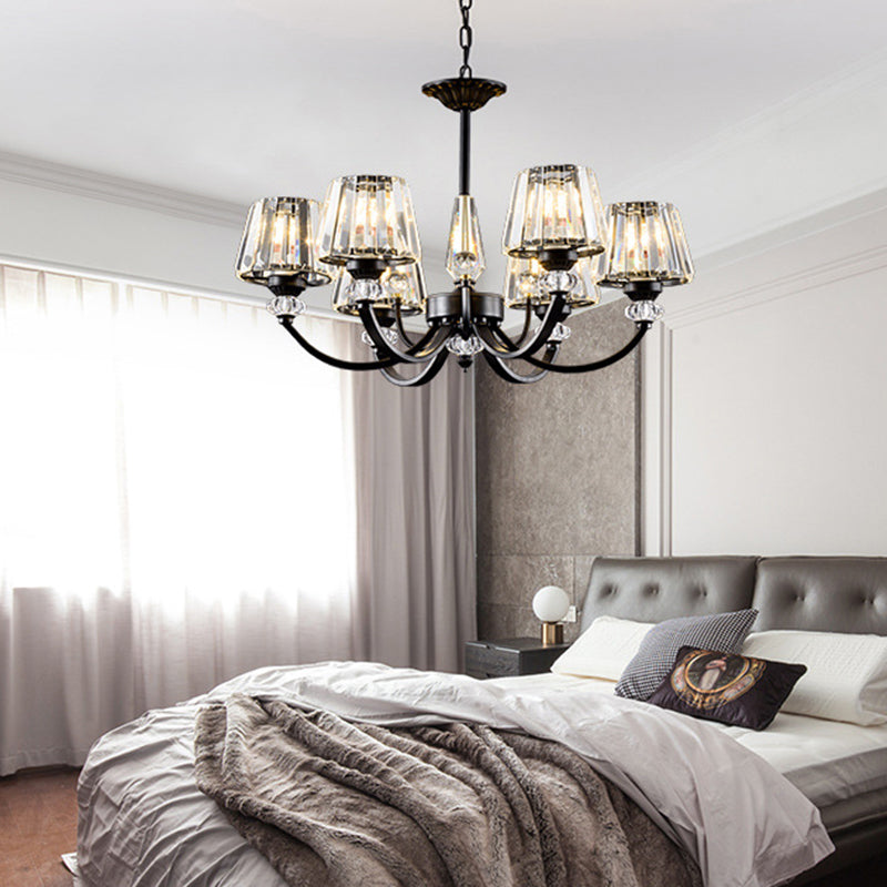 Classic Black Ceiling Pendant Lamp With Crystal Cone Shade For Bedroom Chandelier