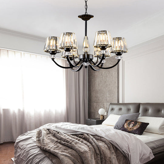 Classic Black Ceiling Pendant Lamp With Crystal Cone Shade For Bedroom Chandelier