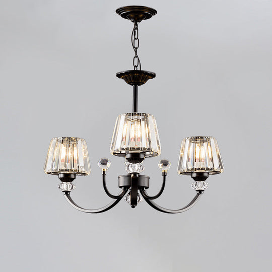 Classic Black Ceiling Pendant Lamp With Crystal Cone Shade For Bedroom Chandelier