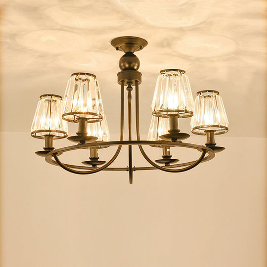 Black Conic Suspension Lamp With Traditional Cut-Crystal - Dining Room Chandelier