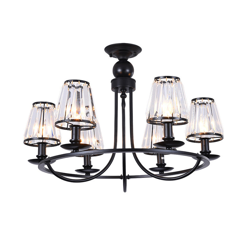 Black Conic Suspension Lamp With Traditional Cut-Crystal - Dining Room Chandelier