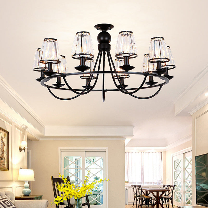 Black Conic Suspension Lamp With Traditional Cut-Crystal - Dining Room Chandelier 10 /