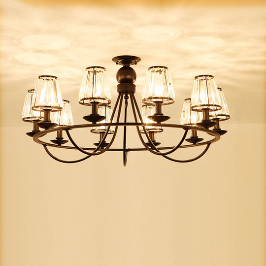 Black Conic Suspension Lamp With Traditional Cut-Crystal - Dining Room Chandelier