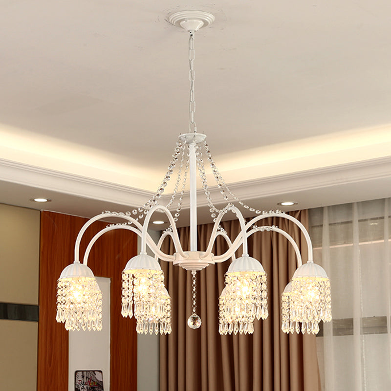 Led Crystal Tassel Chandelier - Country Style Hanging Light For Living Room 8 / White