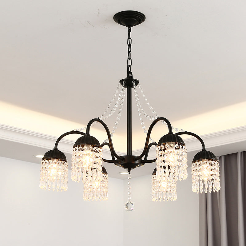 Led Crystal Tassel Chandelier - Country Style Hanging Light For Living Room 6 / Black Warm